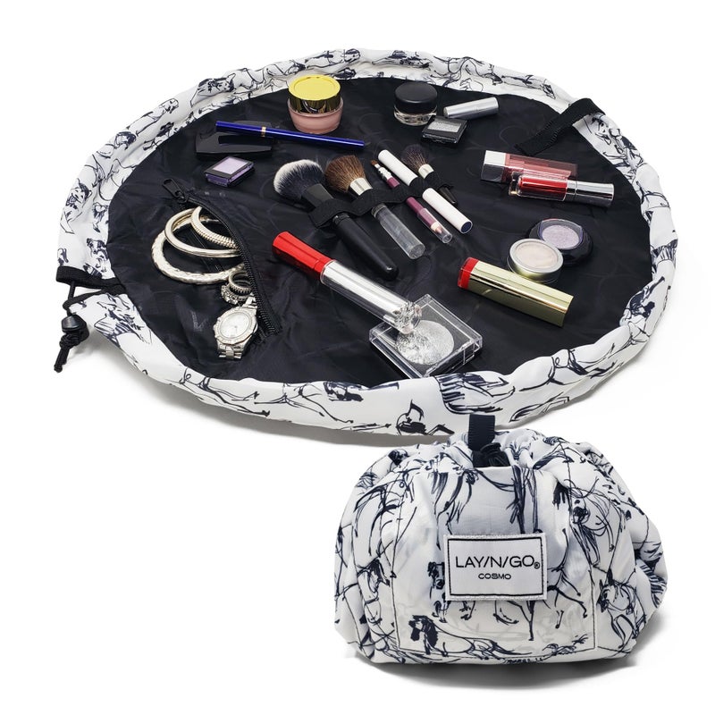LaynGo Cosmo Layflat Drawstring Cosmetic  Makeup Bag Organizer wZipper Pocket Brush Loops  More Cinch to Close Lay Flat to Use Durable Machine Wash Travel Toiletry Bag 20 Dogs